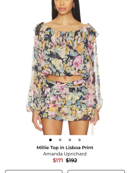 Amanda Uprichard Tops - Amanda Uprichard Millie Floral Sheer Crop Top - Black, Pink, Yellow, Cream MED